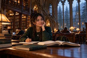 Student in front of a block I